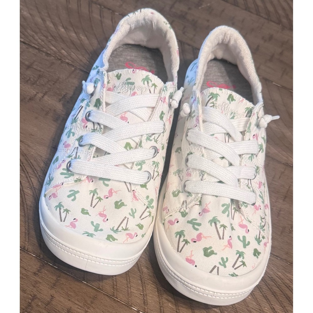 Jellypop Womens Flamingo Cactus Palm Tree Canvas Slip On White Tropical Size 10